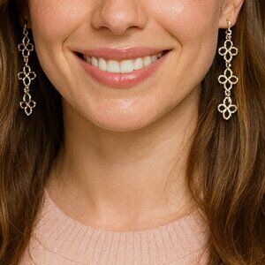 Flower Dangling Dainty Earrings Gold Tone